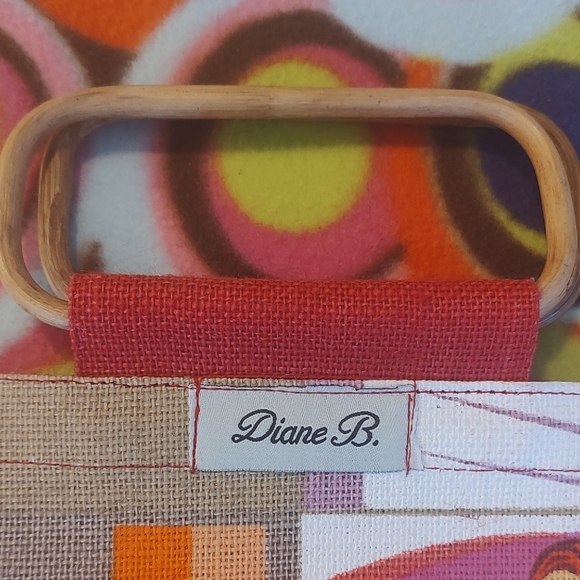 Diane B Burlap Tote Retro Design - Picture 2 of 5